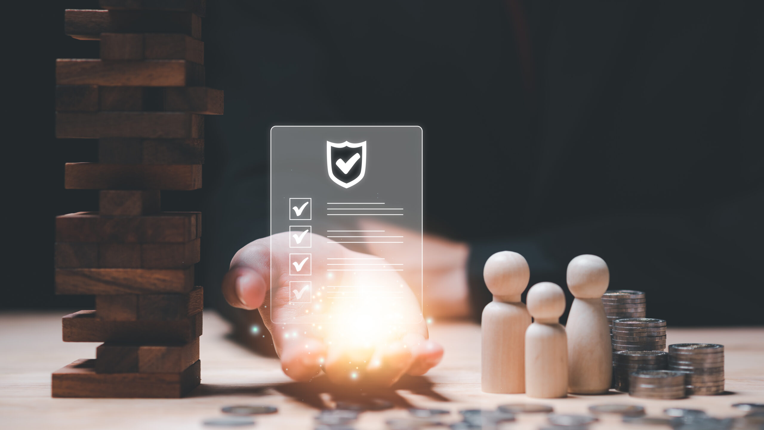 Businessman showing protection and risk management concept ,Fina Usługi graficzne, social media i strony internetowe